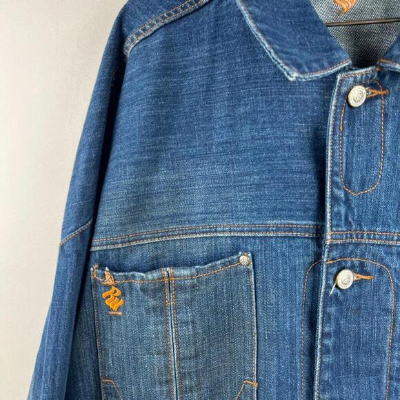 Vintage 2000s Rocawear Denim Jacket 2XL Full Zip Embroidered Logo Spell Out Zip - Picture 7 of 8